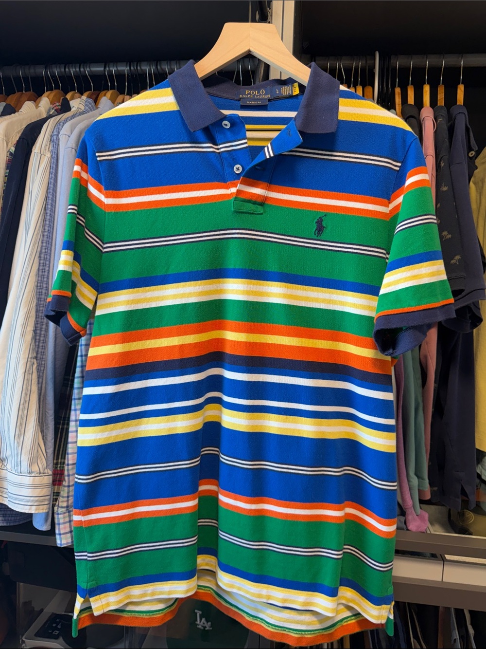 Polo Ralph Lauren Men’s Bold Multi-Stripe Polo in Blue, Green & Orange
